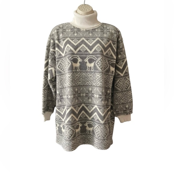 Vintage 90's Turtleneck Fleece Women's XS-S Geometric Ibex Ram Print Western USA - Picture 1 of 10